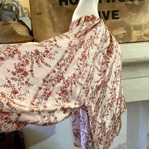 Mes Demoiselles Paris Silk Peasant Blouse – Bohemian Balloon Sleeve Top, Size T2 - Picture 3 of 8